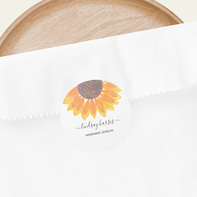 Watercolor Sunflower Jewelry Designer Classic Round Sticker (Creator Uploaded)