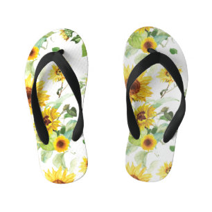 Watercolor Sunflower Kid's Flip Flops