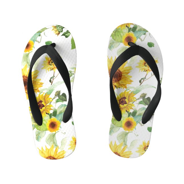 Watercolor Sunflower Kid's Flip Flops (Footbed)