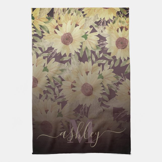 Watercolor Sunflower Kitchen Towel (Vertical)