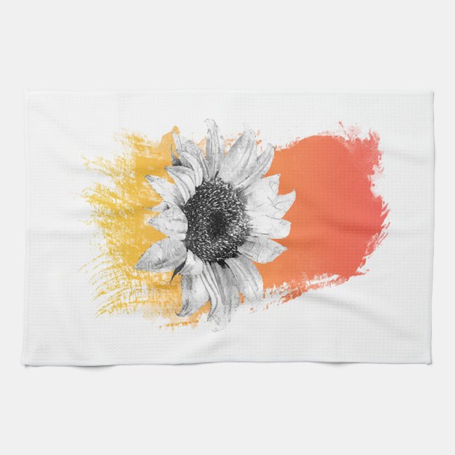 Watercolor Sunflower  Kitchen Towel (Horizontal)