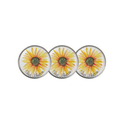 Watercolor Sunflower Ladies Golf Ball Marker