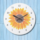 Watercolor Sunflower Large Clock<br><div class="desc">Sunflowers bring joy!
Brighten your day with this charming floral clock featuring an original watercolor sunflower and a simple clock face.</div>