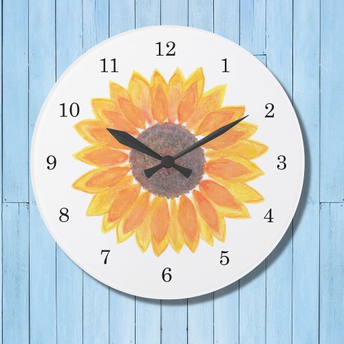 Watercolor Sunflower Large Clock