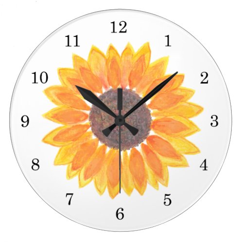 Watercolor Sunflower Large Clock