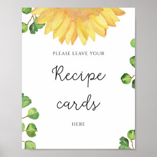 Watercolor sunflower leave your recipe card here  poster