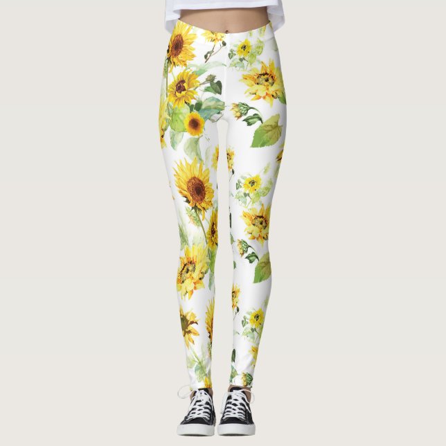 Watercolor Sunflower Leggings (Front)