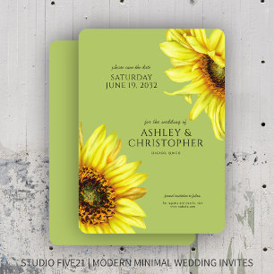 Watercolor Sunflower Light Green Wedding Shower Save The Date