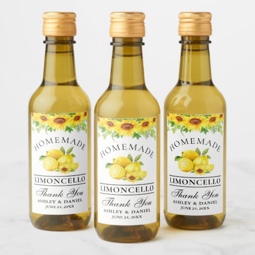 Watercolor Sunflower Limoncello Mini Bottle Labels