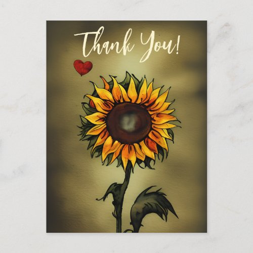 Watercolor Sunflower Love Flower Thank You Postcard