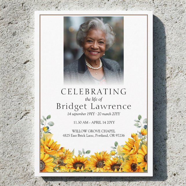 Watercolor Sunflower Memorial Service Funeral Program (Creator Uploaded)