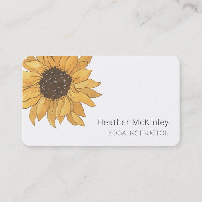 Watercolor Sunflower Minimal Business Card (Front)