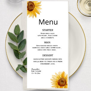 Watercolor sunflower minimalist menu