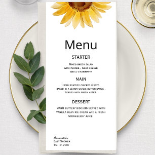Watercolor sunflower minimalist menu