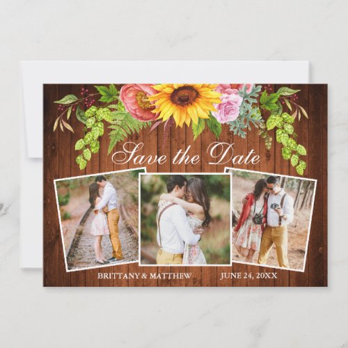 Watercolor Sunflower Mixed Floral Wood 3 Photo Save The Date