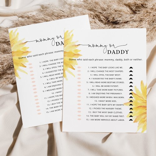 Watercolor sunflower mommy or daddy baby game