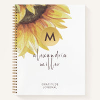 Watercolor Sunflower Monogram Gratitude Journal