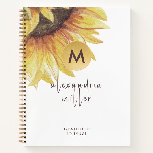 Watercolor Sunflower Monogram Gratitude Journal