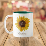 Watercolor Sunflower Monogram Name Two-Tone Coffee Mug<br><div class="desc">This design features a beautiful painted sunflower image with space for a monogram in the center and a name/text underneath. Click the customize button for more flexibility with moving/scaling the images and modifying the text! Variations of this design, additional colors, as well as coordinating products are available in our shop,...</div>