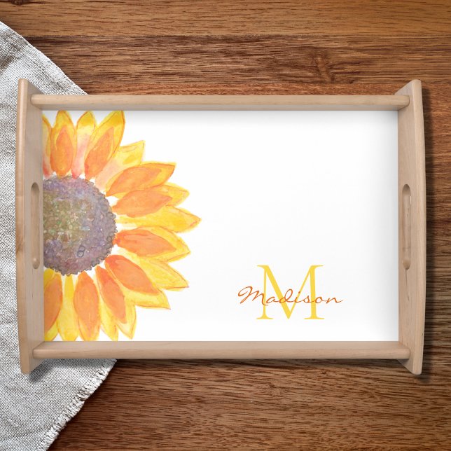 Watercolor Sunflower Monogram Serving Tray (Creator Uploaded)