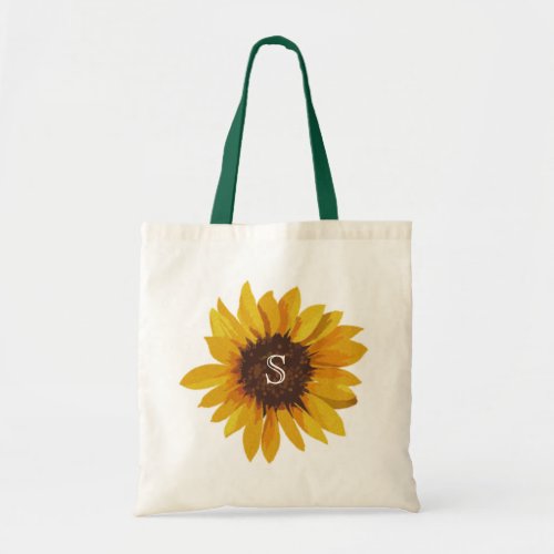 Watercolor Sunflower Monogram Tote Bag