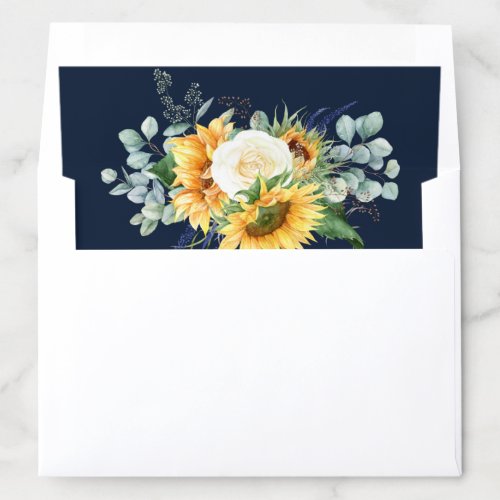 watercolor sunflower navy blue wedding envelope liner