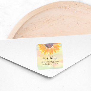 Watercolor Sunflower New Address Square Sticker
