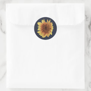 Watercolor sunflower on navy classic round sticker