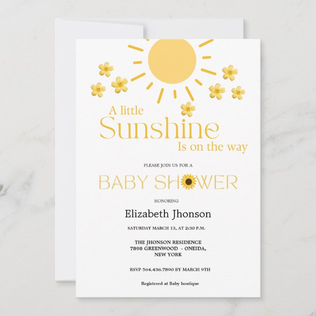 Watercolor sunflower our little  baby shower announcement (Front)