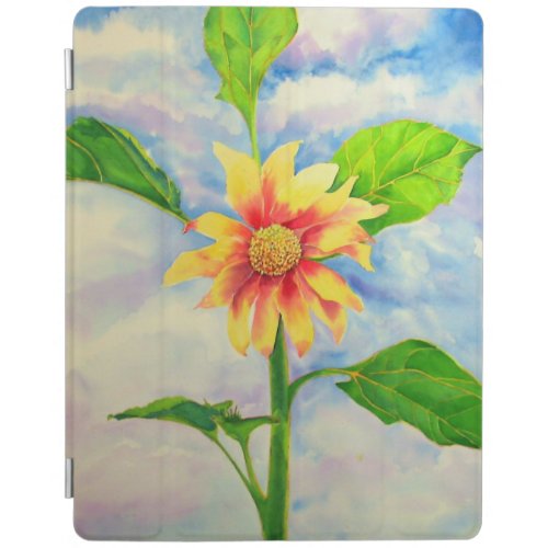 Watercolor sunflower painting yellow orange floral iPad smart cover