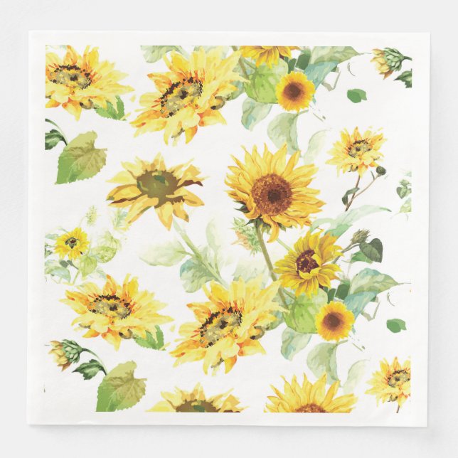 Watercolor Sunflower Paper Dinner Napkins (Front)