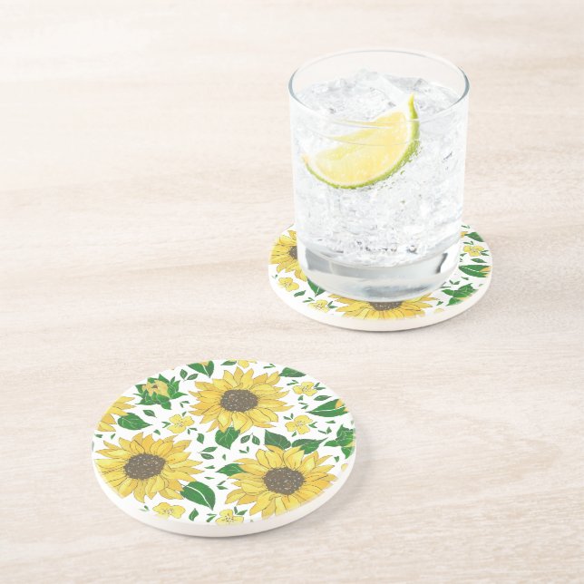 Watercolor Sunflower Pattern  Coaster (Side)