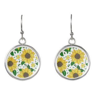 Watercolor Sunflower Pattern Earrings