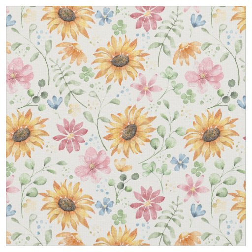 Watercolor Sunflower Pattern Fabric 