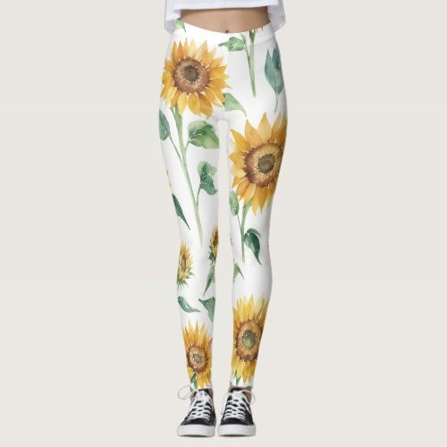 Watercolor Sunflower Pattern Leggings