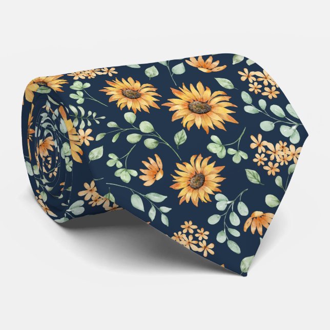 Watercolor Sunflower Pattern  Neck Tie (Rolled)