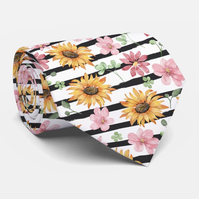 Watercolor Sunflower Pattern  Neck Tie (Rolled)