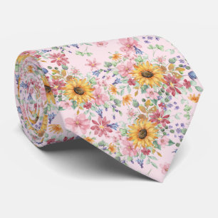 Watercolor Sunflower Pattern Neck Tie