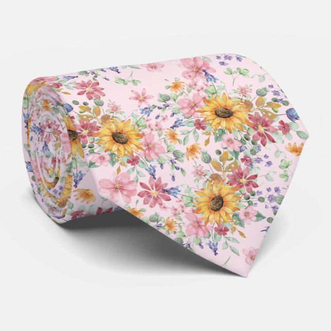 Watercolor Sunflower Pattern  Neck Tie (Rolled)