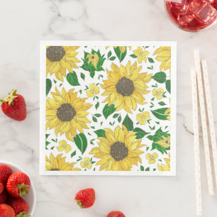 Watercolor Sunflower Pattern Paper Dinner Napkins