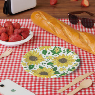 Watercolor Sunflower Pattern Paper Plates
