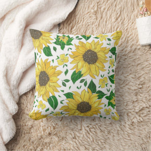 Watercolor Sunflower Pattern Throw Pillow