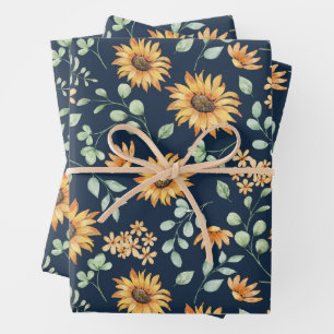 Watercolor Sunflower Pattern Wrapping Paper Sheets