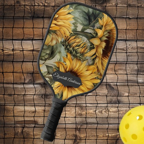 Watercolor Sunflower Patterned Personalized   Pickleball Paddle