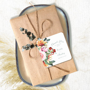 Watercolor Sunflower Peony Wedding Thank You Square Sticker