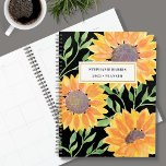 Watercolor Sunflower Personalized 2023   Planner<br><div class="desc">This unique Planner is decorated with yellow watercolor sunflowers and green leaves on a black background. 
Easily customizable with your name and year.
Because we create our artwork you won't find this exact image from other designers.
Original Watercolor © Michele Davies.</div>