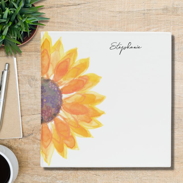 Watercolor Sunflower Personalized 3 Ring Binder (Creator Uploaded)