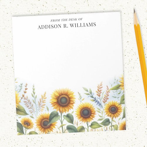 Watercolor Sunflower Personalized From The Desk Of Notepad