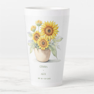 Watercolor Sunflower Personalized Newlyweds Latte Mug