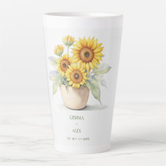 Watercolor Sunflower Personalized Newlyweds Latte Mug